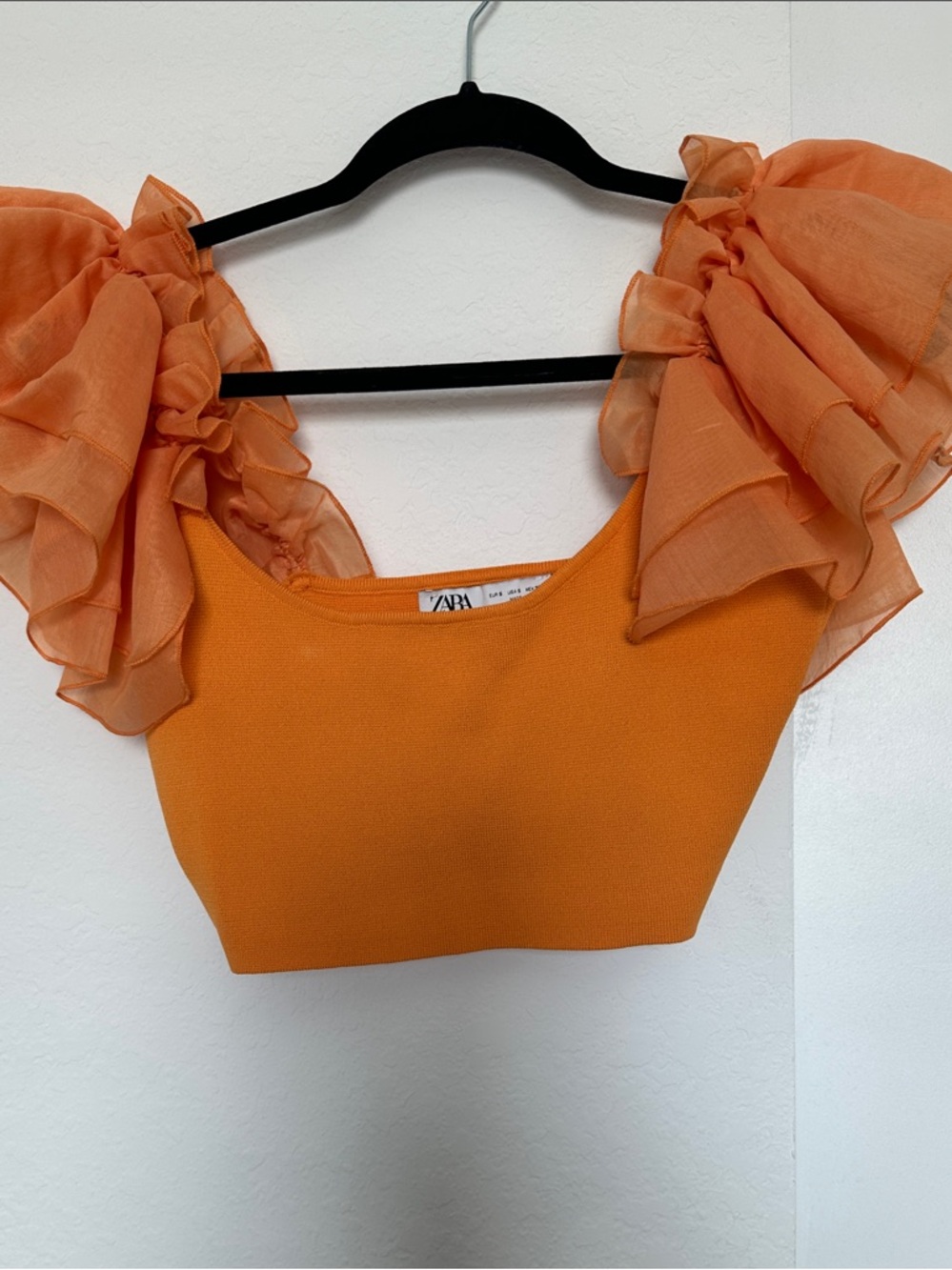 ZARA Orange Puff-Sleeve Crop Top